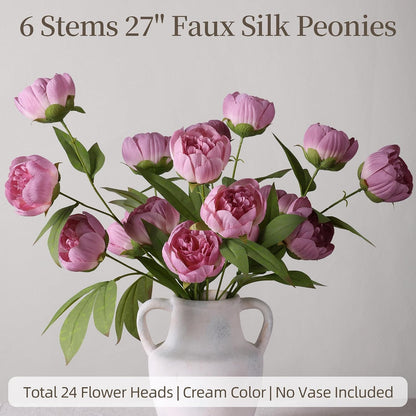 6 Pcs Peonies Artificial Flowers 27" Faux Flowers for Vase, Champagne