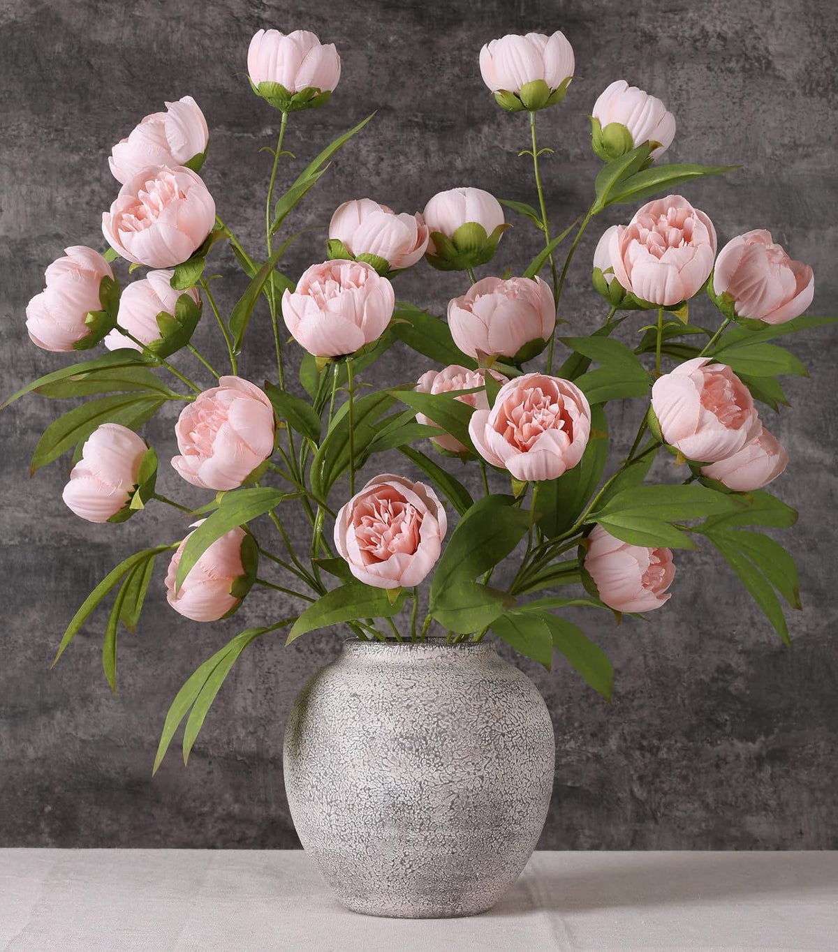 6 Pcs Peonies Artificial Flowers 27" Faux Flowers for Vase, Champagne