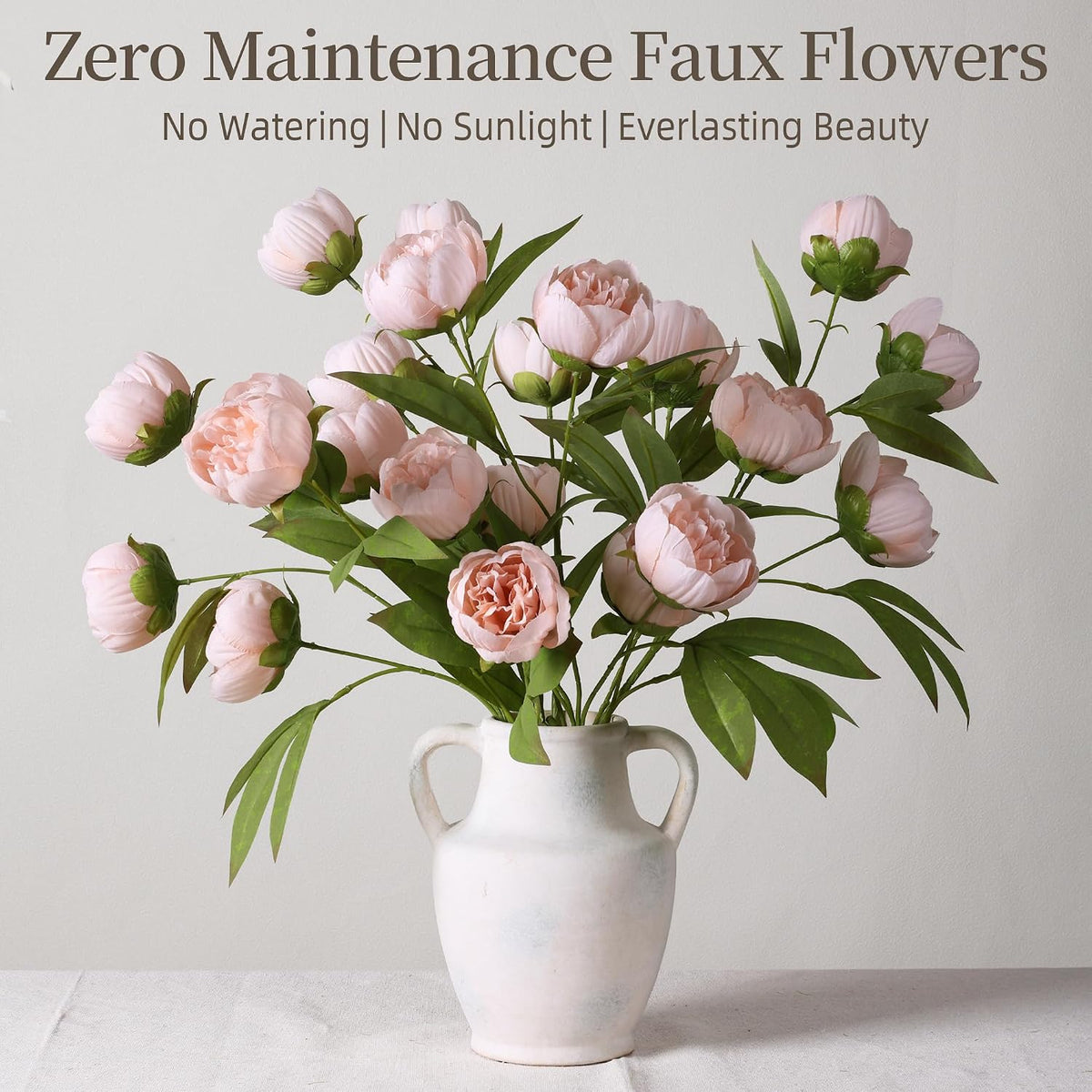 6 Pcs Peonies Artificial Flowers 27" Faux Flowers for Vase, Champagne