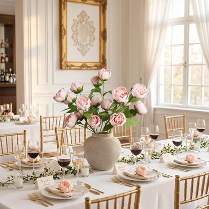 6 Pcs Peonies Artificial Flowers 27" Faux Flowers for Vase, Champagne