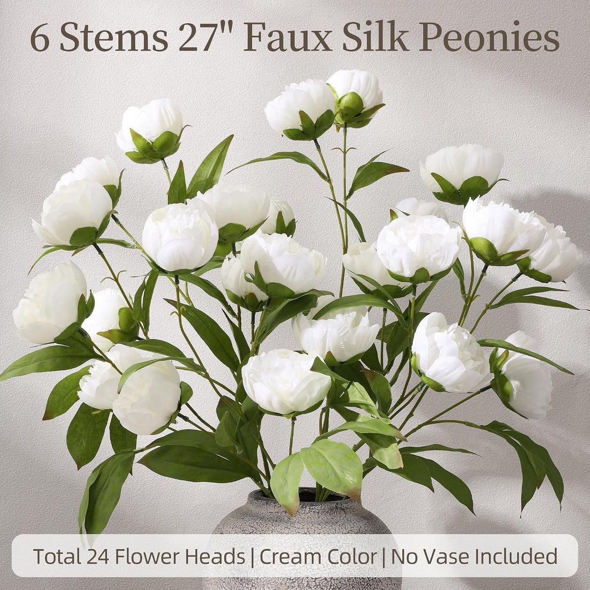 6 Pcs Peonies Artificial Flowers 27" Faux Flowers for Vase, Champagne