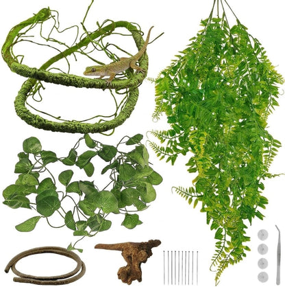 8 Pcs Reptile Plants for Terrarium Bearded Dragon Tank Accessories Artificial Hanging Reptile Vine Jungle Climbing Plant Vines Terrarium Decorations for Snakes Geckos Lizards Chameleons