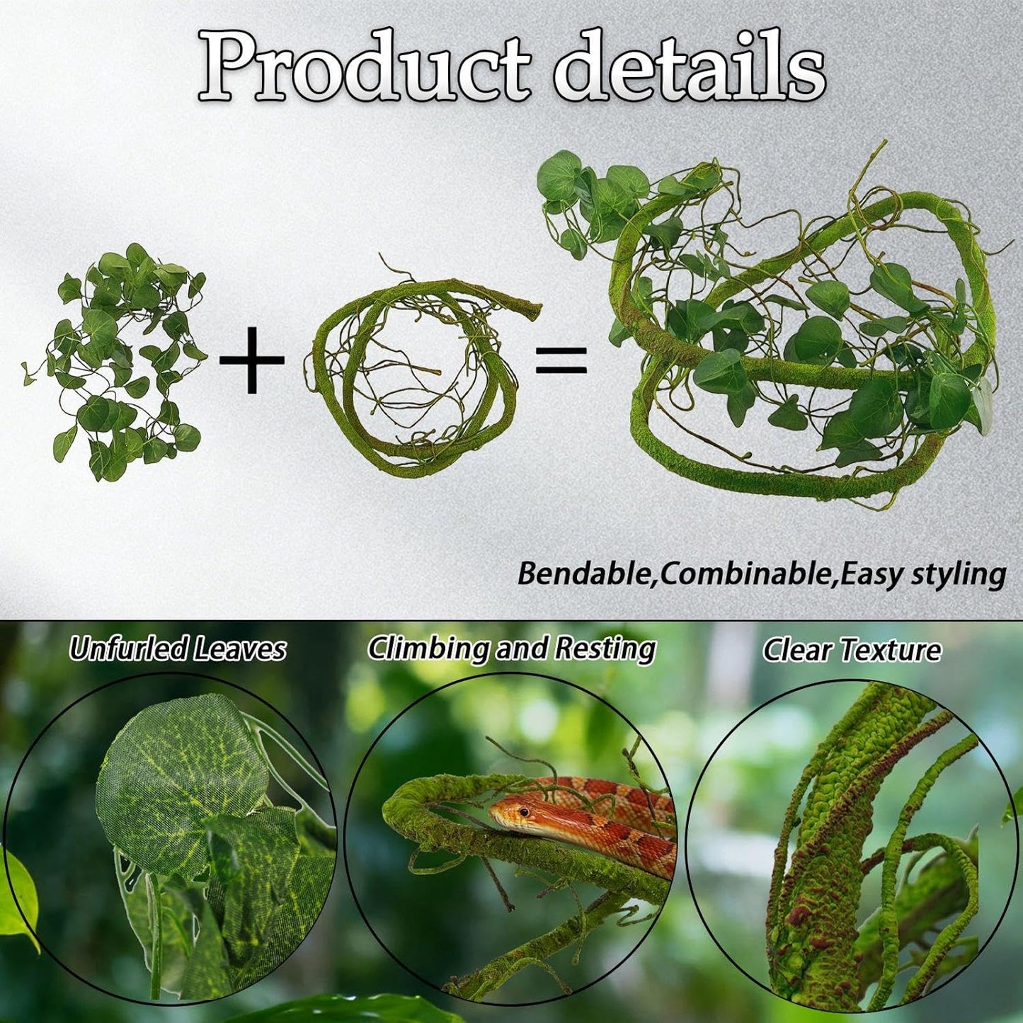 8 Pcs Reptile Plants for Terrarium Bearded Dragon Tank Accessories Artificial Hanging Reptile Vine Jungle Climbing Plant Vines Terrarium Decorations for Snakes Geckos Lizards Chameleons