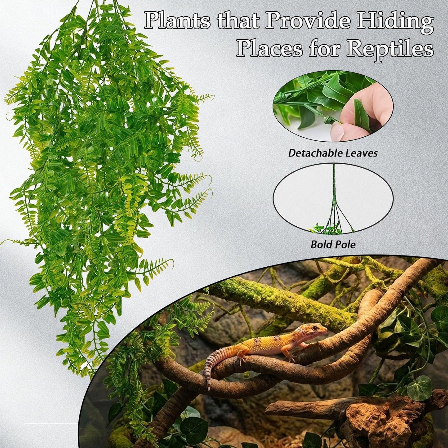 8 Pcs Reptile Plants for Terrarium Bearded Dragon Tank Accessories Artificial Hanging Reptile Vine Jungle Climbing Plant Vines Terrarium Decorations for Snakes Geckos Lizards Chameleons