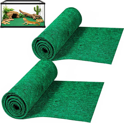 2 Pack Reptile Carpet, 39’’ x 20’’ Terrarium Bedding Substrate Liner Reptile Cage Mat Tank Accessories for Bearded Dragon Lizard Tortoise Leopard Gecko Snake (Green)