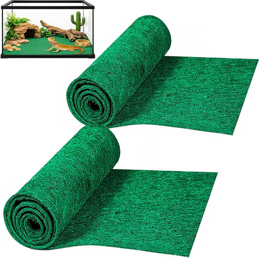 2 Pack Reptile Carpet, 39’’ x 20’’ Terrarium Bedding Substrate Liner Reptile Cage Mat Tank Accessories for Bearded Dragon Lizard Tortoise Leopard Gecko Snake (Green)