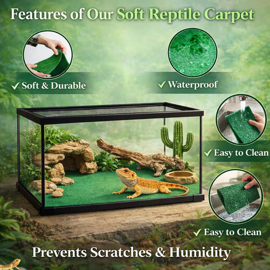 2 Pack Reptile Carpet, 39’’ x 20’’ Terrarium Bedding Substrate Liner Reptile Cage Mat Tank Accessories for Bearded Dragon Lizard Tortoise Leopard Gecko Snake (Green)
