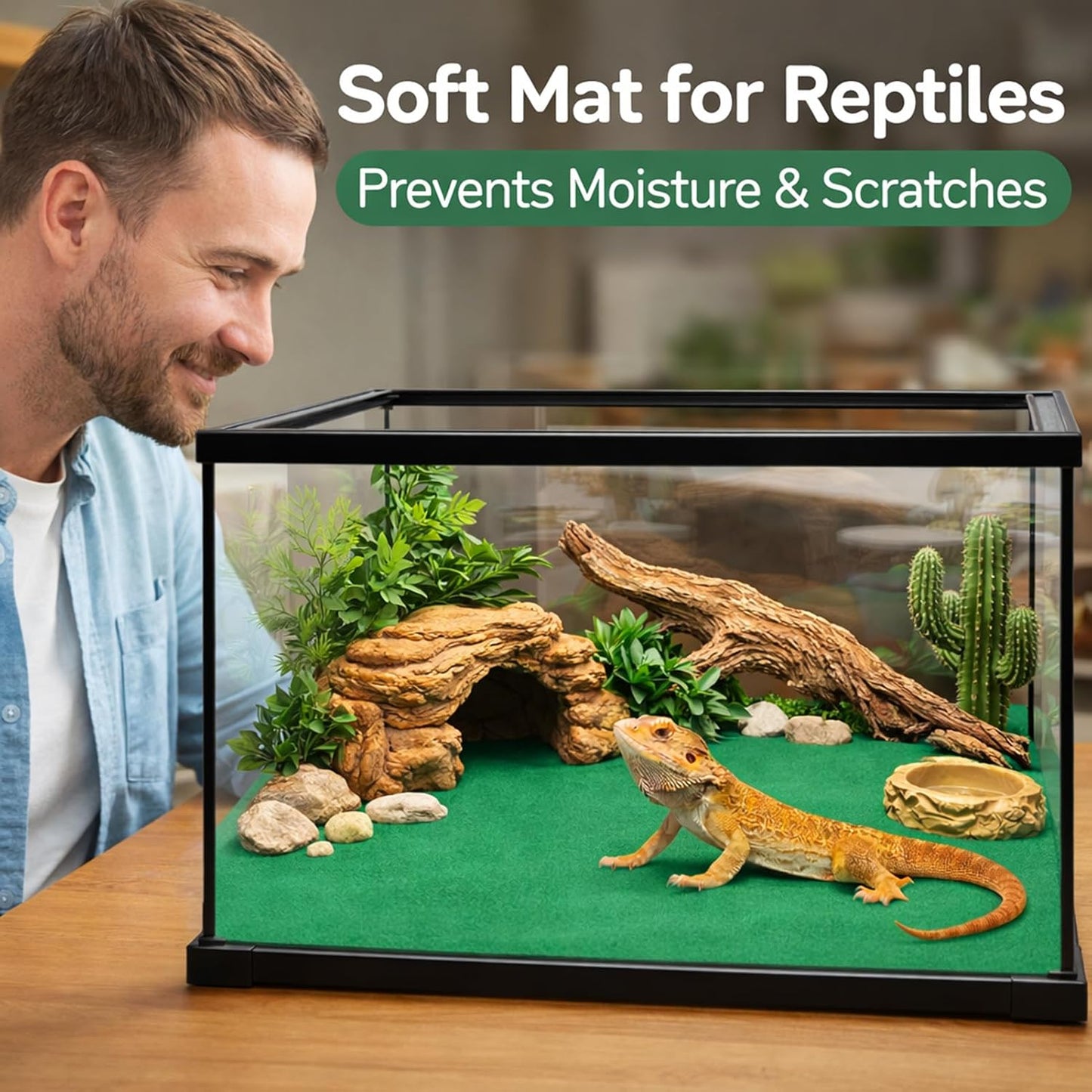 2 Pack Reptile Carpet, 39’’ x 20’’ Terrarium Bedding Substrate Liner Reptile Cage Mat Tank Accessories for Bearded Dragon Lizard Tortoise Leopard Gecko Snake (Green)