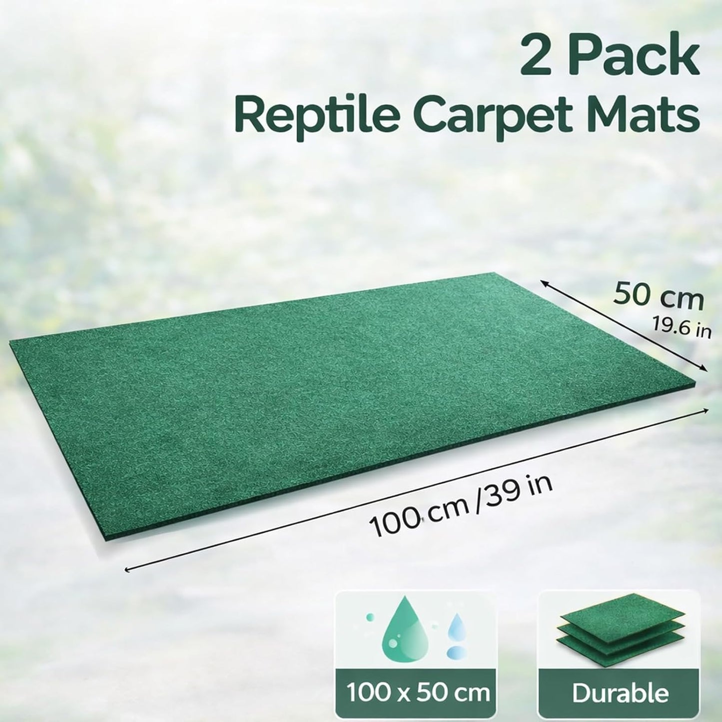2 Pack Reptile Carpet, 39’’ x 20’’ Terrarium Bedding Substrate Liner Reptile Cage Mat Tank Accessories for Bearded Dragon Lizard Tortoise Leopard Gecko Snake (Green)