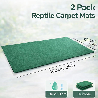2 Pack Reptile Carpet, 39’’ x 20’’ Terrarium Bedding Substrate Liner Reptile Cage Mat Tank Accessories for Bearded Dragon Lizard Tortoise Leopard Gecko Snake (Green)