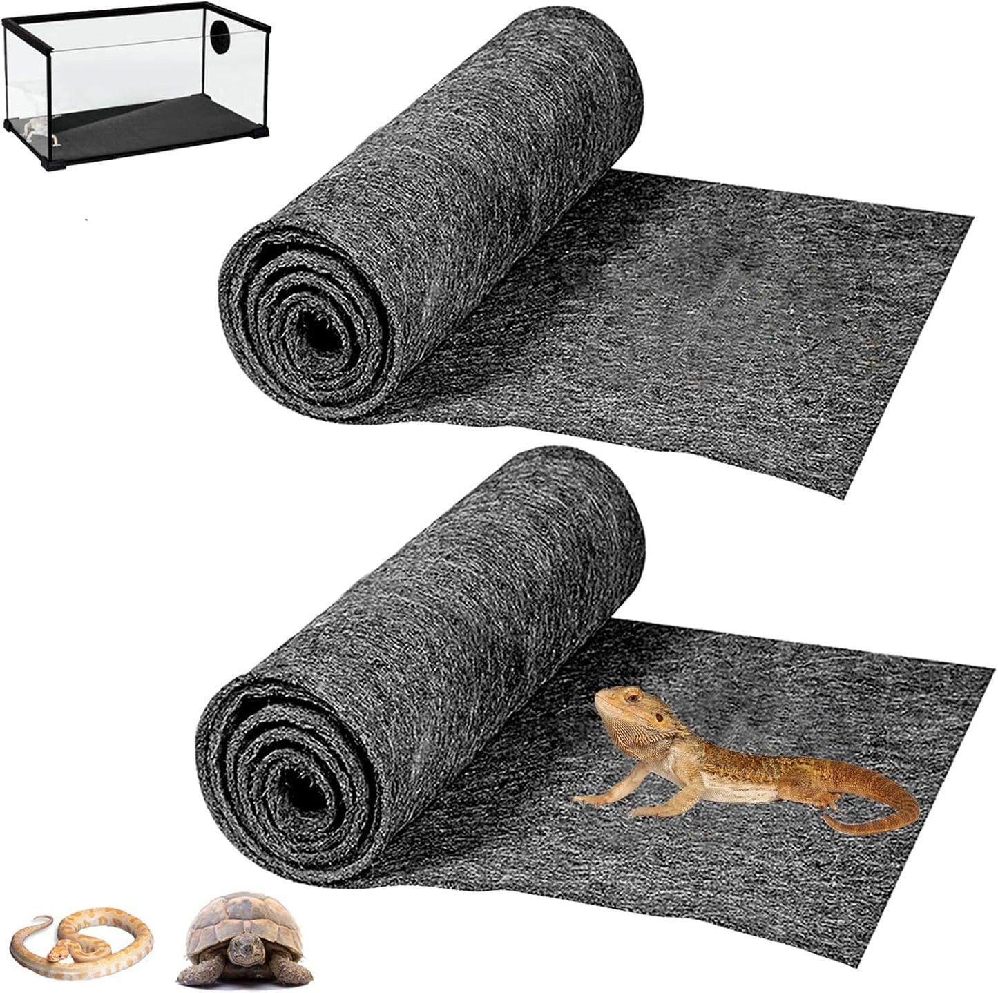 2 Pack Reptile Carpet, 39’’ x 20’’ Terrarium Bedding Substrate Liner Reptile Cage Mat Tank Accessories for Bearded Dragon Lizard Tortoise Leopard Gecko Snake (Green)