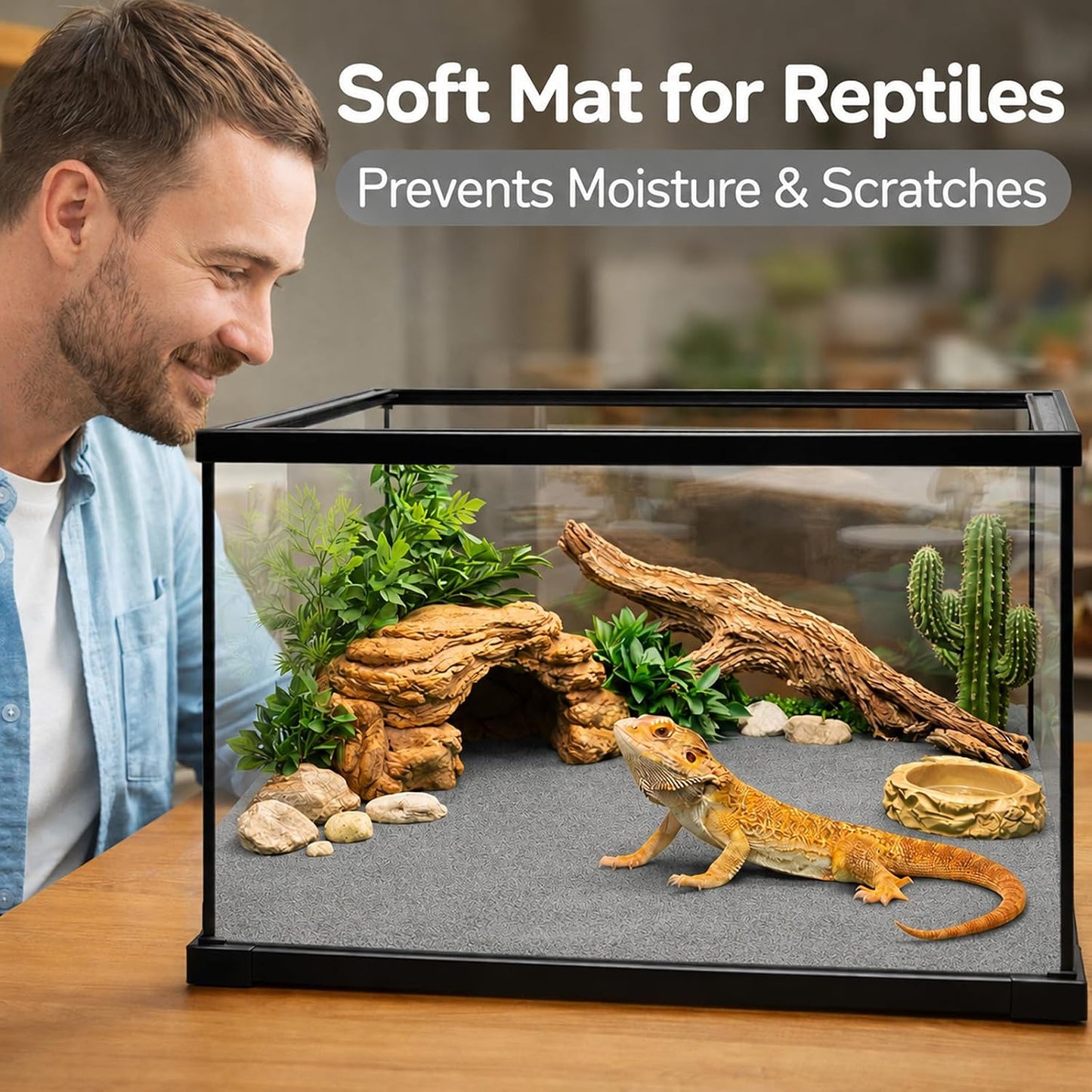 2 Pack Reptile Carpet, 39’’ x 20’’ Terrarium Bedding Substrate Liner Reptile Cage Mat Tank Accessories for Bearded Dragon Lizard Tortoise Leopard Gecko Snake (Green)