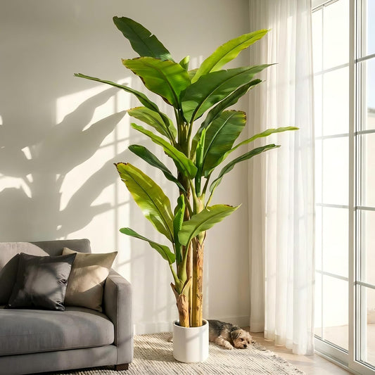 8ft Artificial Banana Tree Extra Tall Fake Plants Indoor for Living Room Large Faux Tree High End Realistic Floor Plant Big Silk Tree for Home Office Pet Friendly Large Indoor Plant Tropical Decor