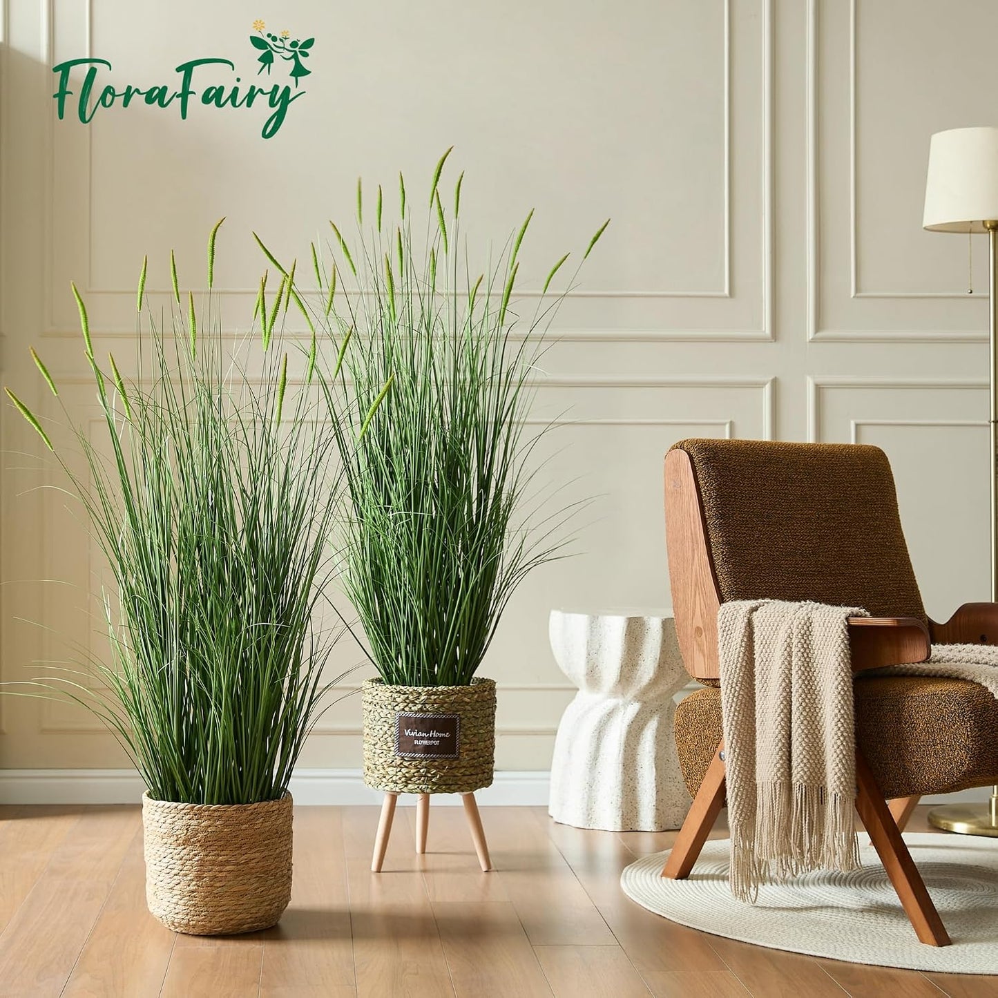 Faux 4ft 2-Pack Horsetail Reed Grass with Green Spikes, 48in Tall Indoor Outdoor Fake Grass in Pot, Home Office Decorative Artificial Plant & Greenery, Wedding Decor Bristlegrass
