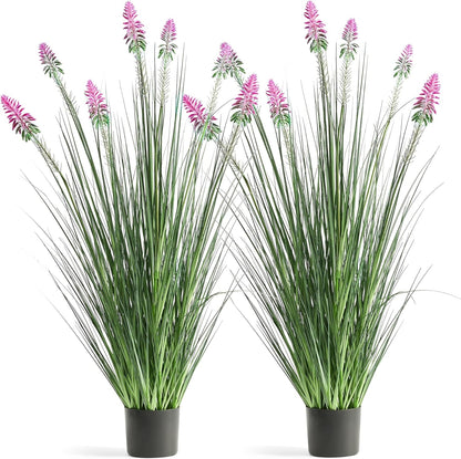 Faux 4ft 2-Pack Horsetail Reed Grass with Green Spikes, 48in Tall Indoor Outdoor Fake Grass in Pot, Home Office Decorative Artificial Plant & Greenery, Wedding Decor Bristlegrass