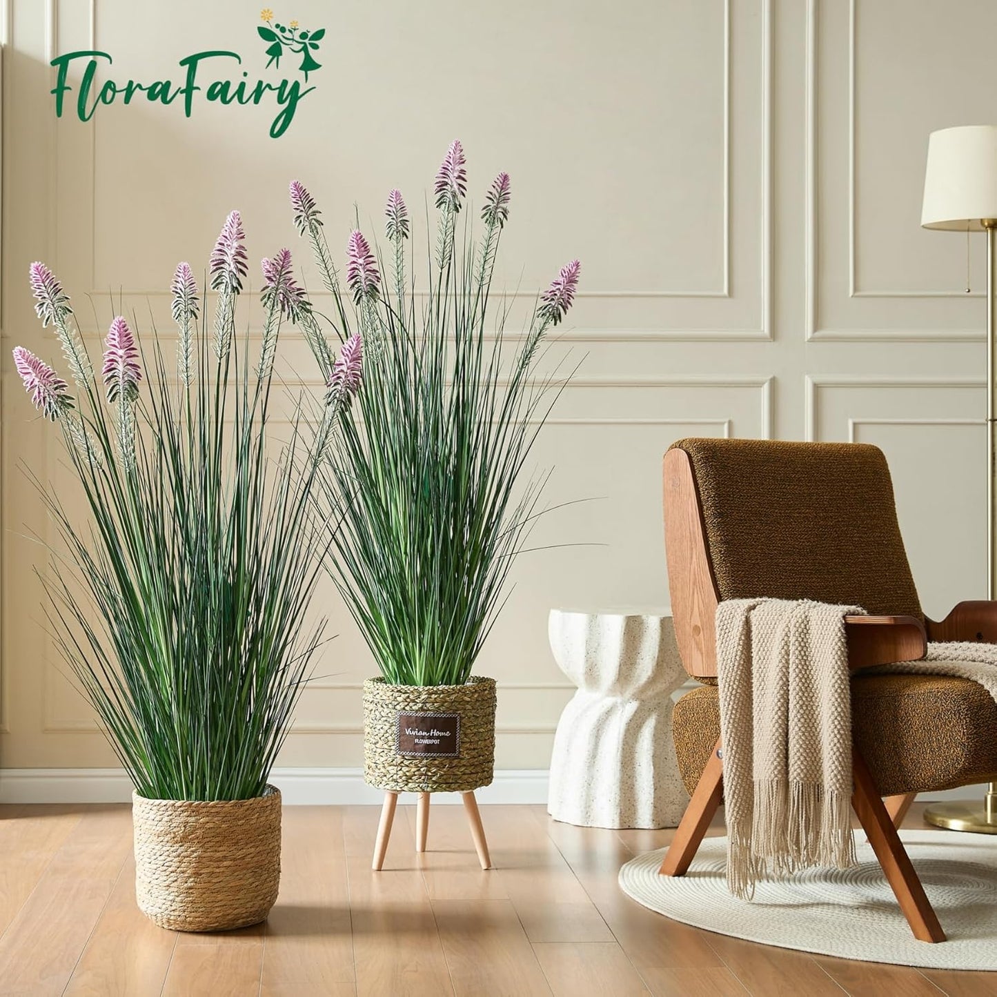 Faux 4ft 2-Pack Horsetail Reed Grass with Green Spikes, 48in Tall Indoor Outdoor Fake Grass in Pot, Home Office Decorative Artificial Plant & Greenery, Wedding Decor Bristlegrass