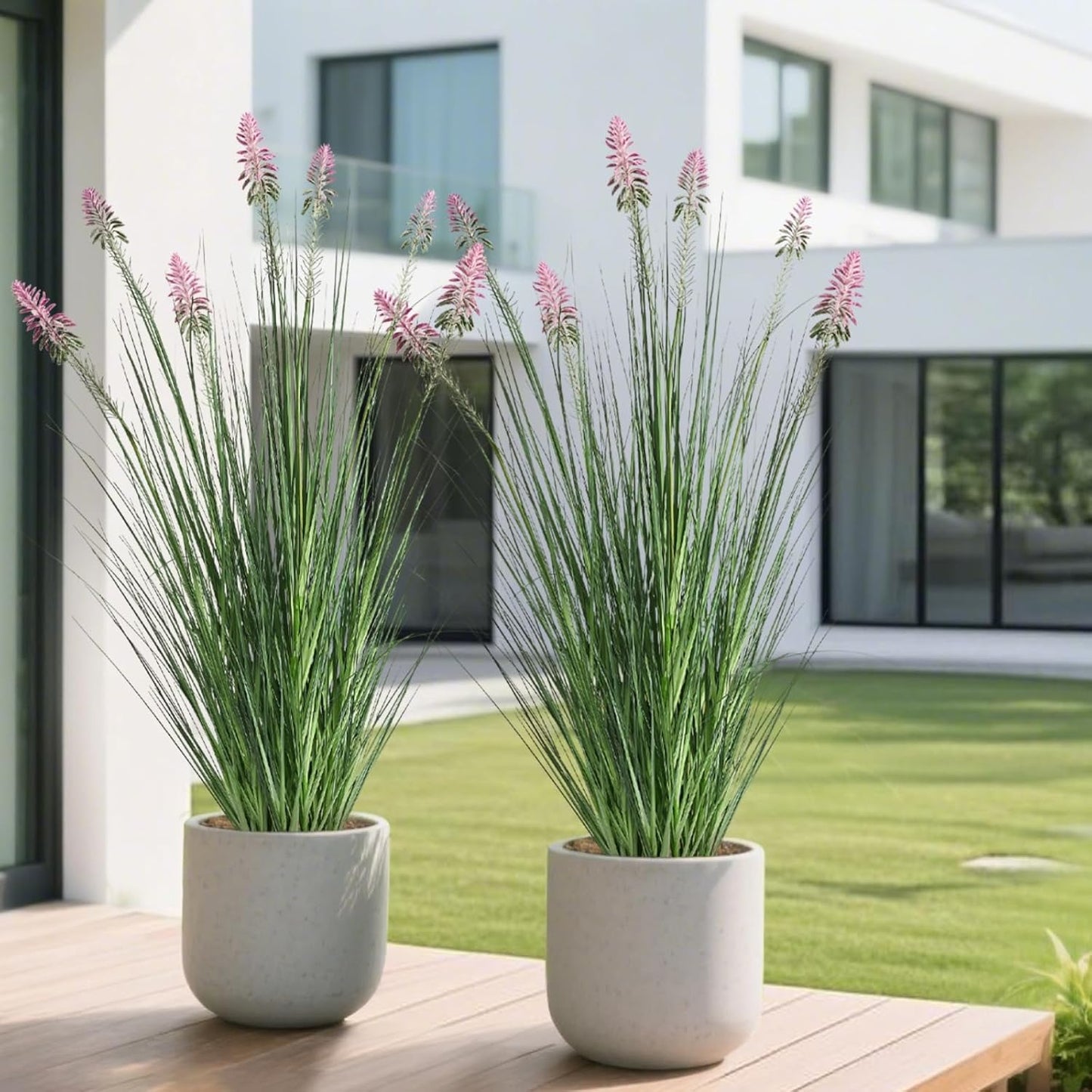 Faux 4ft 2-Pack Horsetail Reed Grass with Green Spikes, 48in Tall Indoor Outdoor Fake Grass in Pot, Home Office Decorative Artificial Plant & Greenery, Wedding Decor Bristlegrass