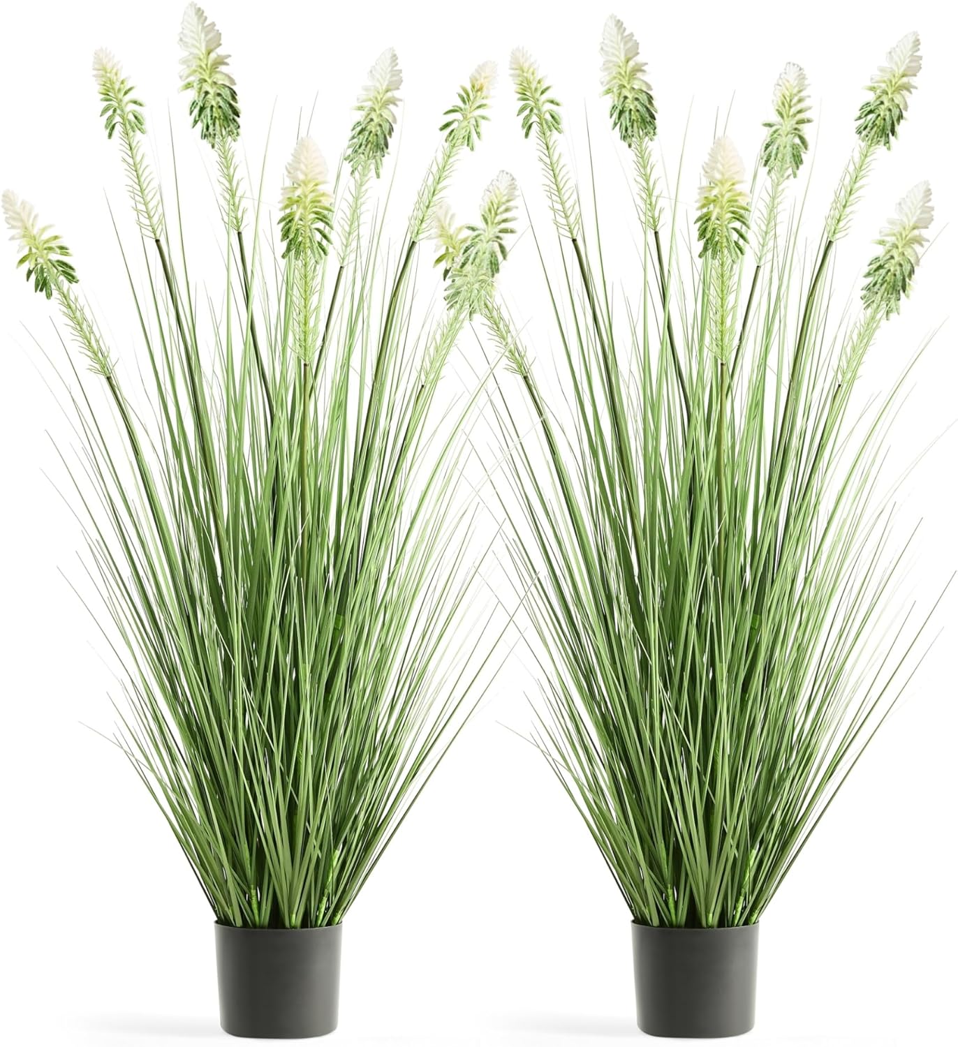 Faux 4ft 2-Pack Horsetail Reed Grass with Green Spikes, 48in Tall Indoor Outdoor Fake Grass in Pot, Home Office Decorative Artificial Plant & Greenery, Wedding Decor Bristlegrass