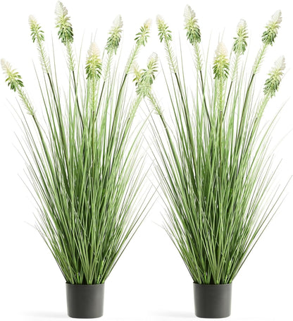 Faux 4ft 2-Pack Horsetail Reed Grass with Green Spikes, 48in Tall Indoor Outdoor Fake Grass in Pot, Home Office Decorative Artificial Plant & Greenery, Wedding Decor Bristlegrass