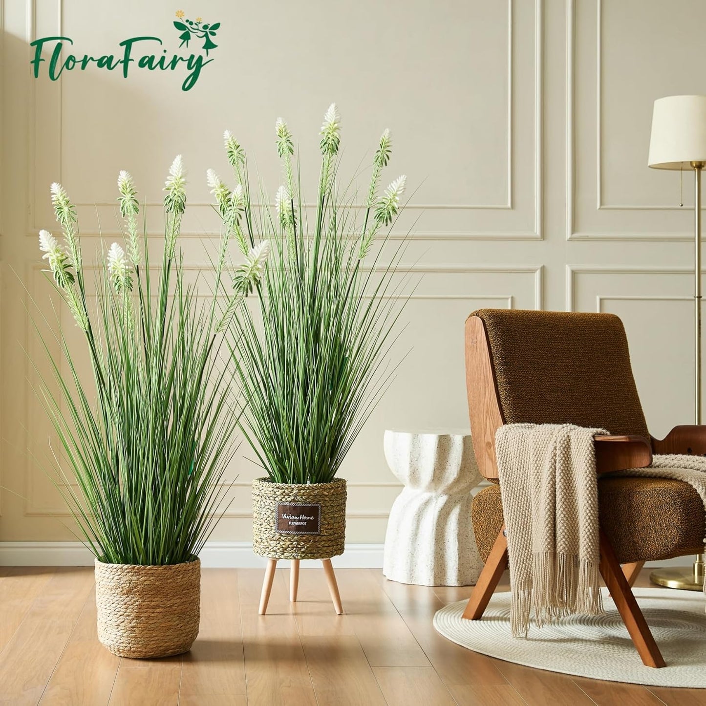 Faux 4ft 2-Pack Horsetail Reed Grass with Green Spikes, 48in Tall Indoor Outdoor Fake Grass in Pot, Home Office Decorative Artificial Plant & Greenery, Wedding Decor Bristlegrass