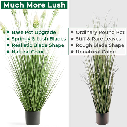 Faux 4ft 2-Pack Horsetail Reed Grass with Green Spikes, 48in Tall Indoor Outdoor Fake Grass in Pot, Home Office Decorative Artificial Plant & Greenery, Wedding Decor Bristlegrass