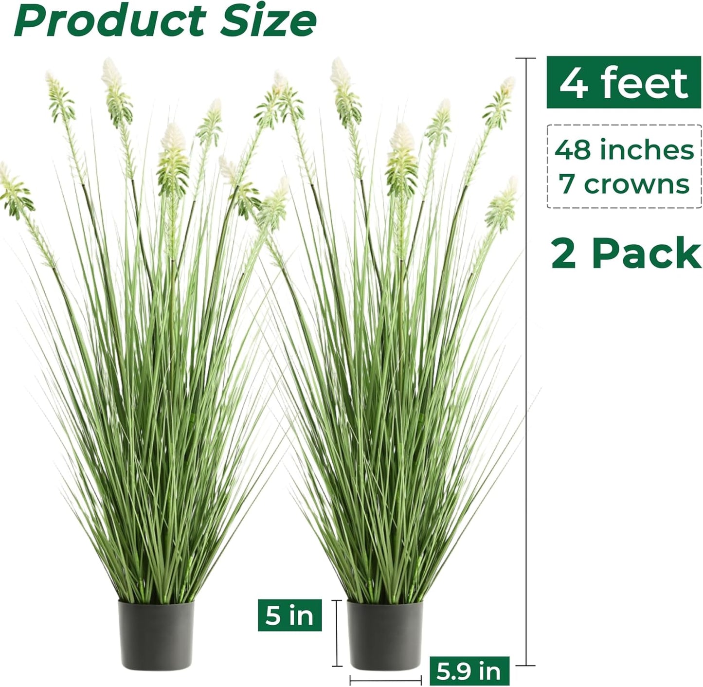 Faux 4ft 2-Pack Horsetail Reed Grass with Green Spikes, 48in Tall Indoor Outdoor Fake Grass in Pot, Home Office Decorative Artificial Plant & Greenery, Wedding Decor Bristlegrass