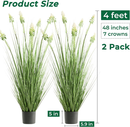 Faux 4ft 2-Pack Horsetail Reed Grass with Green Spikes, 48in Tall Indoor Outdoor Fake Grass in Pot, Home Office Decorative Artificial Plant & Greenery, Wedding Decor Bristlegrass