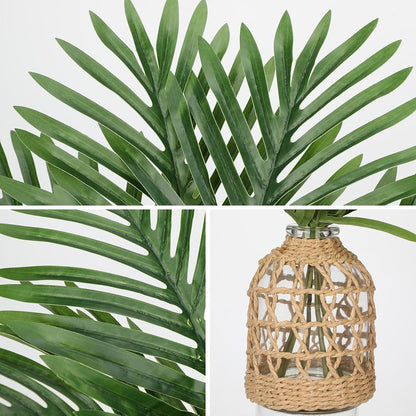 Faux Greenery Stems in Glass Vase with Faux Water, Silk Alocasia Realistic Fake Plants Artificial Tropical Leaves for Home Office Farmhouse Wedding Centerpiece Décor