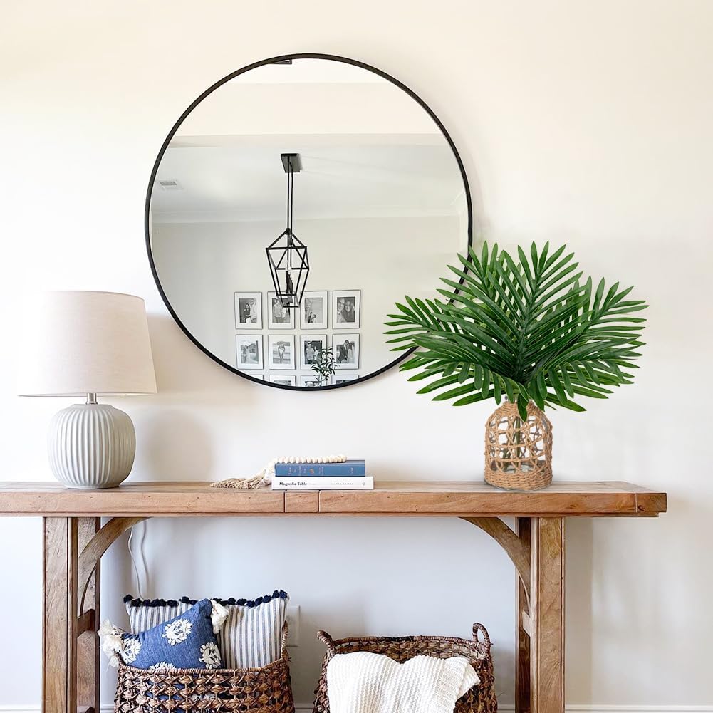 Faux Greenery Stems in Glass Vase with Faux Water, Silk Alocasia Realistic Fake Plants Artificial Tropical Leaves for Home Office Farmhouse Wedding Centerpiece Décor