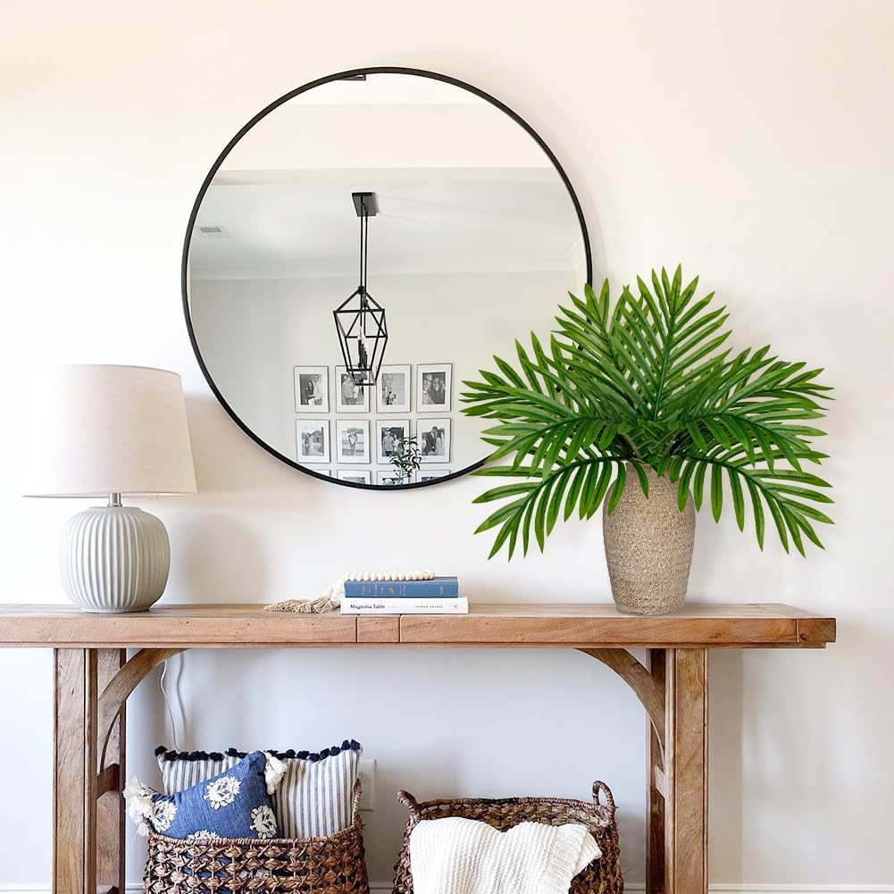 Faux Greenery Stems in Glass Vase with Faux Water, Silk Alocasia Realistic Fake Plants Artificial Tropical Leaves for Home Office Farmhouse Wedding Centerpiece Décor