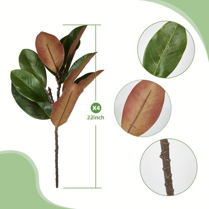 Magnolia Artificial Leaves Branches 22 Inch 3D Real Touch Faux Magnolia Stems Fake Magnolia Twigs for Indoor Outdoor Vase Filling Home Wedding Floral Arrangement Decoration