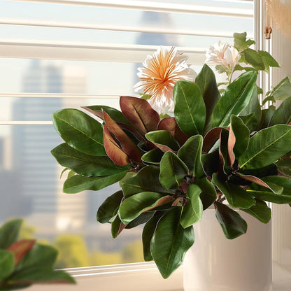Magnolia Artificial Leaves Branches 22 Inch 3D Real Touch Faux Magnolia Stems Fake Magnolia Twigs for Indoor Outdoor Vase Filling Home Wedding Floral Arrangement Decoration