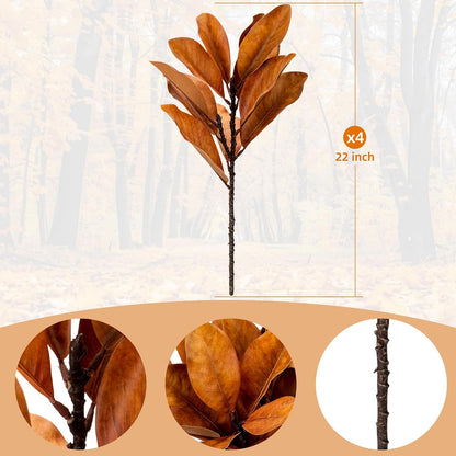 Magnolia Artificial Leaves Branches 22 Inch 3D Real Touch Faux Magnolia Stems Fake Magnolia Twigs for Indoor Outdoor Vase Filling Home Wedding Floral Arrangement Decoration