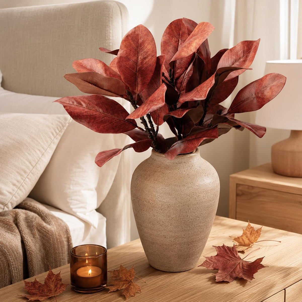 Magnolia Artificial Leaves Branches 22 Inch 3D Real Touch Faux Magnolia Stems Fake Magnolia Twigs for Indoor Outdoor Vase Filling Home Wedding Floral Arrangement Decoration