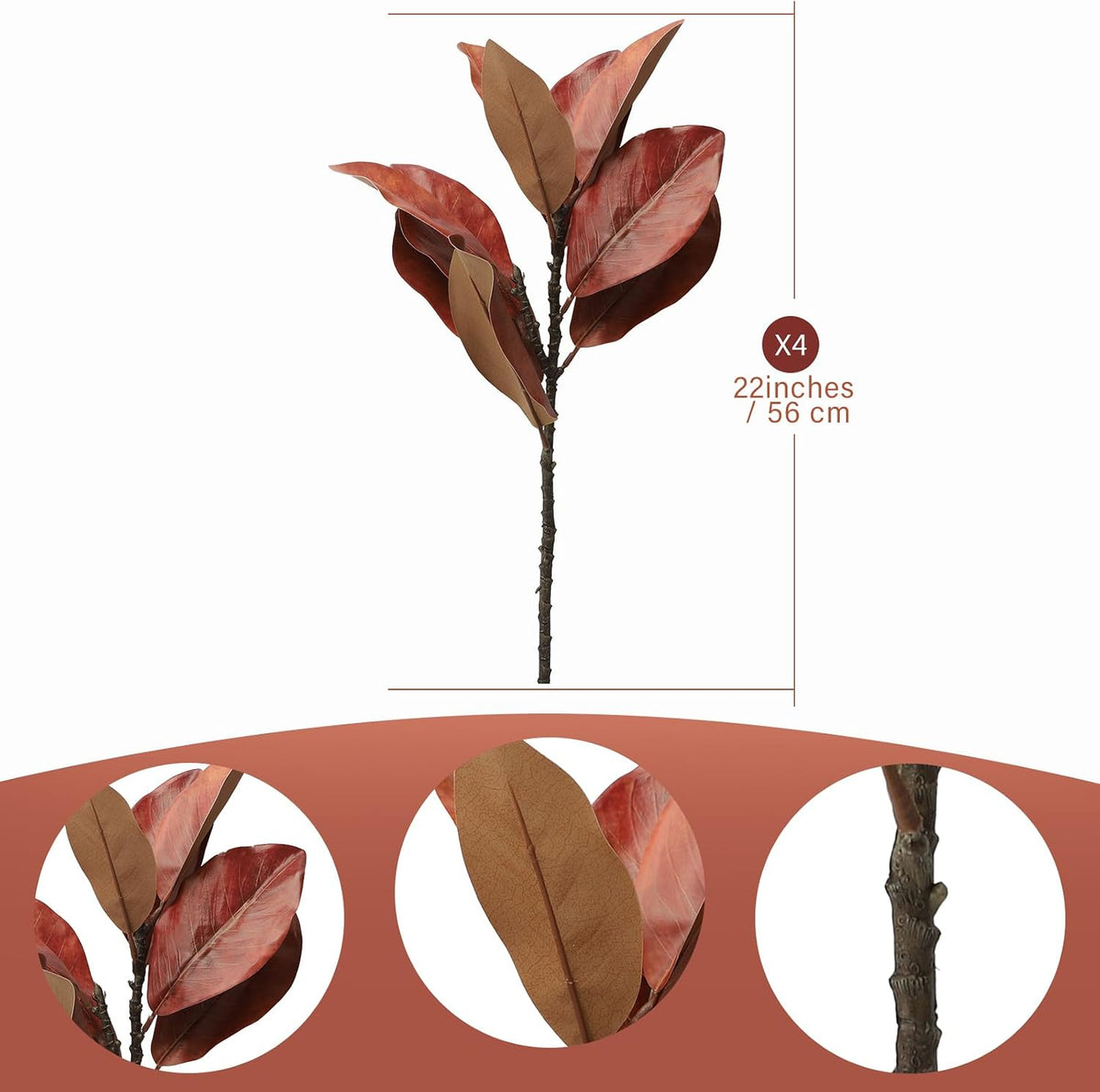 Magnolia Artificial Leaves Branches 22 Inch 3D Real Touch Faux Magnolia Stems Fake Magnolia Twigs for Indoor Outdoor Vase Filling Home Wedding Floral Arrangement Decoration