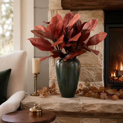 Magnolia Artificial Leaves Branches 22 Inch 3D Real Touch Faux Magnolia Stems Fake Magnolia Twigs for Indoor Outdoor Vase Filling Home Wedding Floral Arrangement Decoration