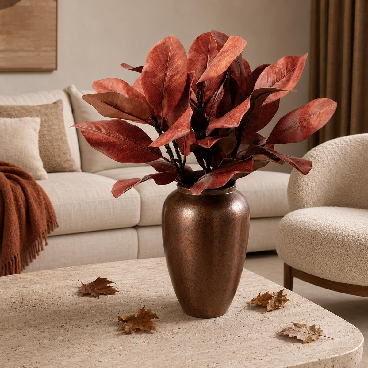 Magnolia Artificial Leaves Branches 22 Inch 3D Real Touch Faux Magnolia Stems Fake Magnolia Twigs for Indoor Outdoor Vase Filling Home Wedding Floral Arrangement Decoration