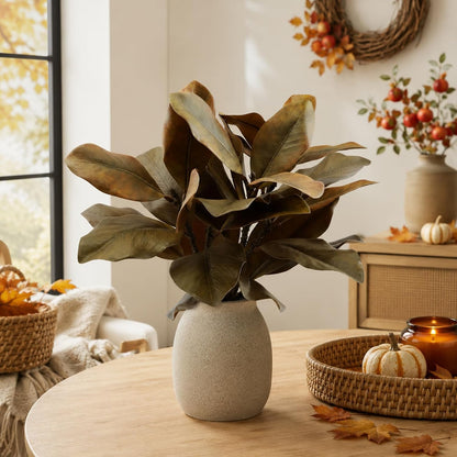 Magnolia Artificial Leaves Branches 22 Inch 3D Real Touch Faux Magnolia Stems Fake Magnolia Twigs for Indoor Outdoor Vase Filling Home Wedding Floral Arrangement Decoration