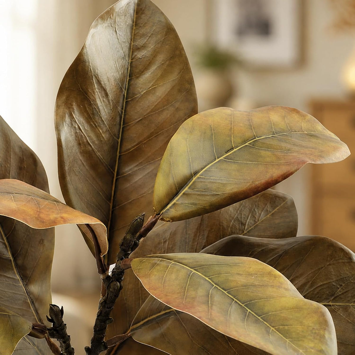 Magnolia Artificial Leaves Branches 22 Inch 3D Real Touch Faux Magnolia Stems Fake Magnolia Twigs for Indoor Outdoor Vase Filling Home Wedding Floral Arrangement Decoration