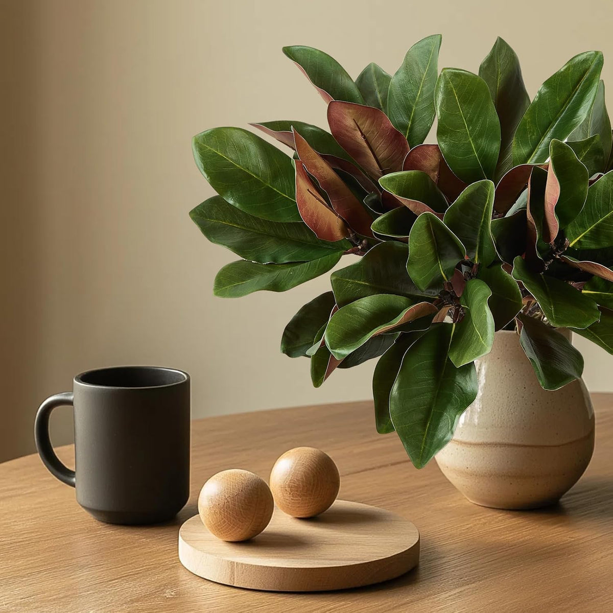 Magnolia Artificial Leaves Branches 22 Inch 3D Real Touch Faux Magnolia Stems Fake Magnolia Twigs for Indoor Outdoor Vase Filling Home Wedding Floral Arrangement Decoration