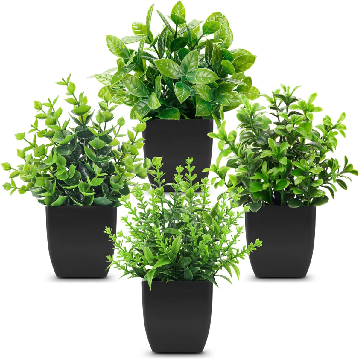 4 Pack Small Artificial Flowers in White Pots, Spring Home Decor | UV-resistant artificial plants, colorful mixed flower styles, for desk shelf bathroom bedroom classroom and spring home decor