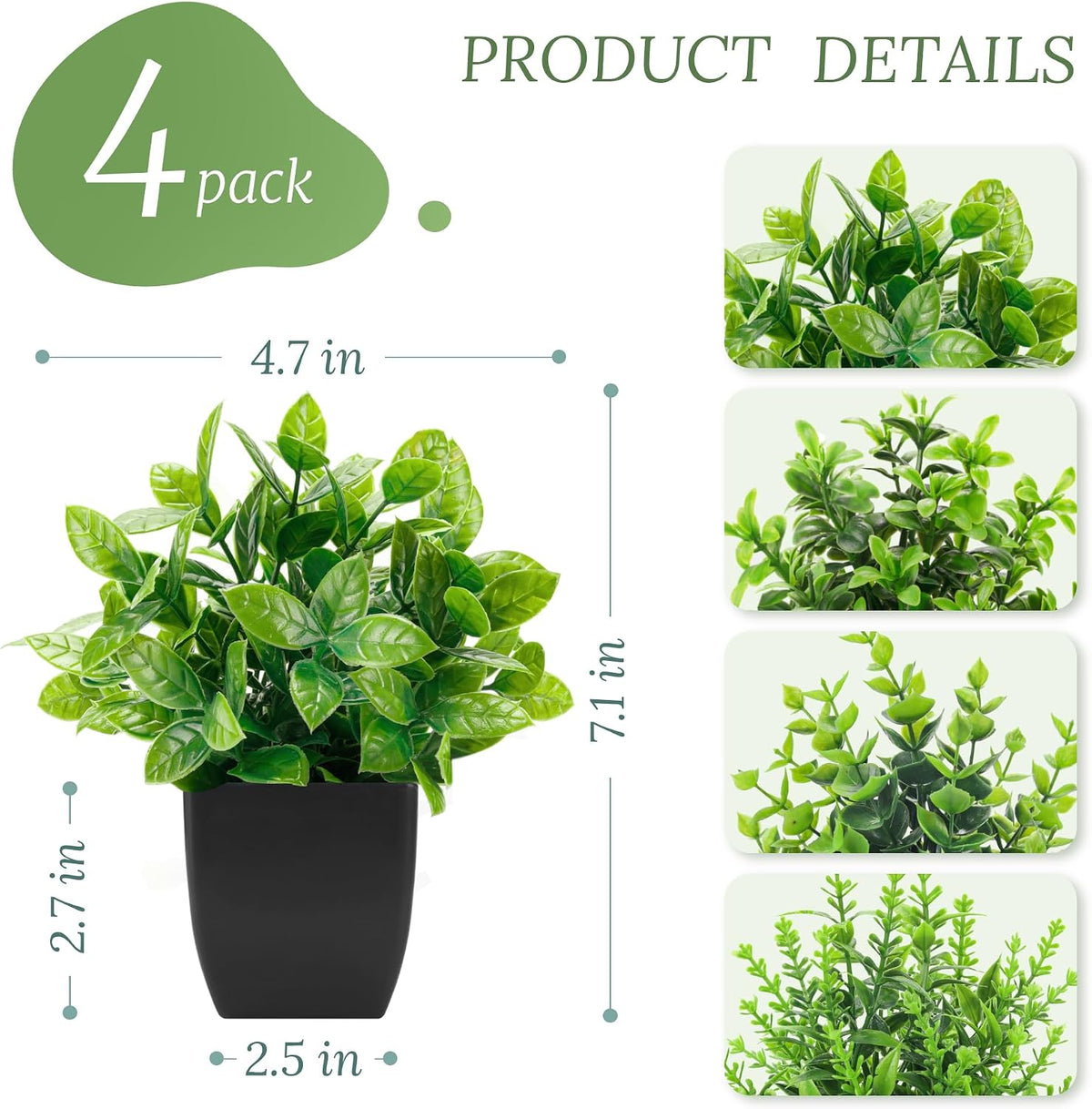 4 Pack Small Artificial Flowers in White Pots, Spring Home Decor | UV-resistant artificial plants, colorful mixed flower styles, for desk shelf bathroom bedroom classroom and spring home decor