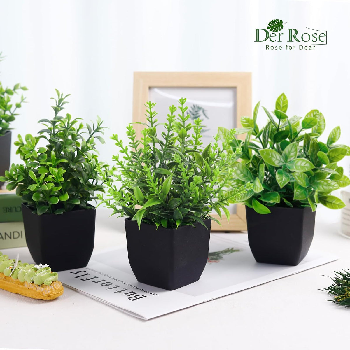 4 Pack Small Artificial Flowers in White Pots, Spring Home Decor | UV-resistant artificial plants, colorful mixed flower styles, for desk shelf bathroom bedroom classroom and spring home decor