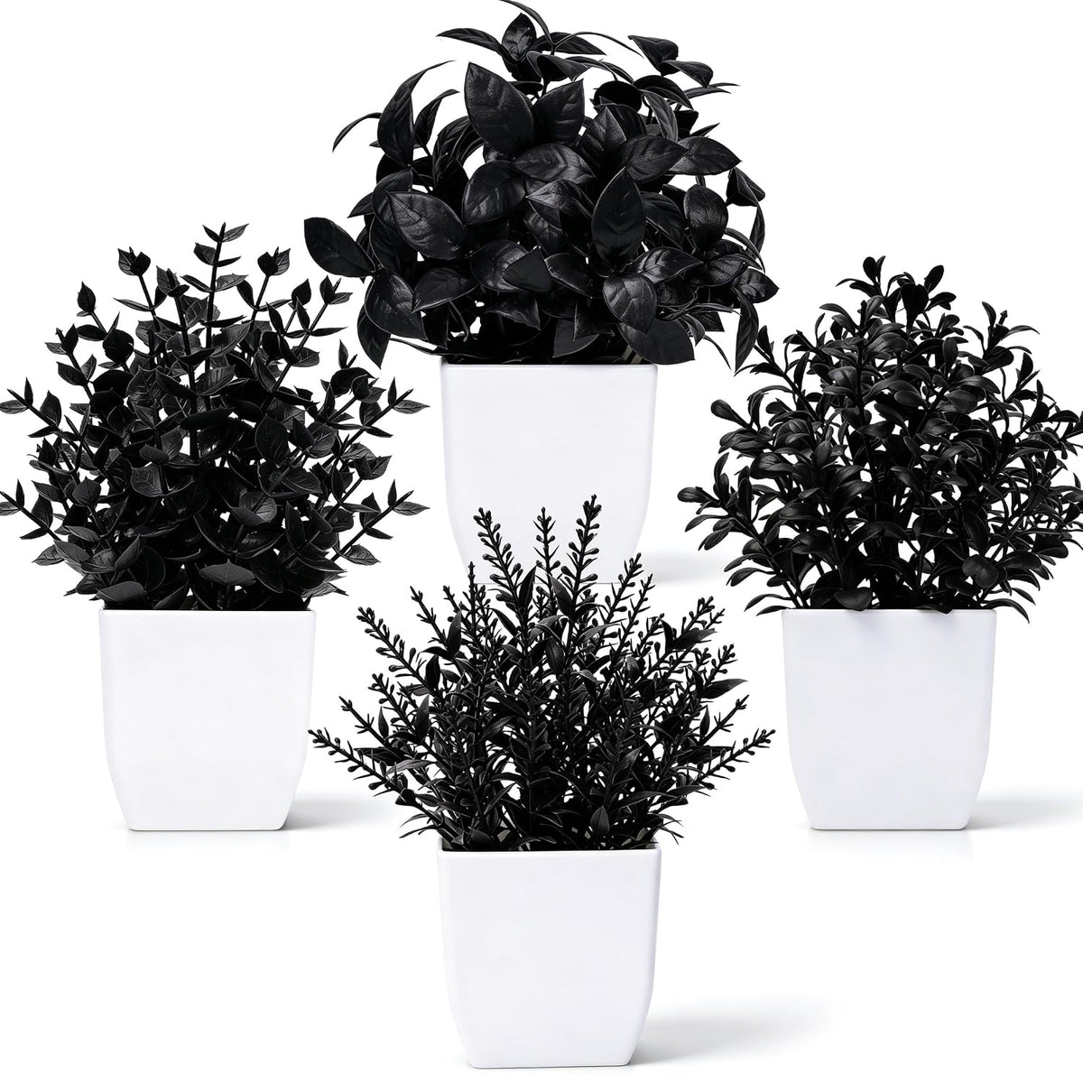 4 Pack Small Artificial Flowers in White Pots, Spring Home Decor | UV-resistant artificial plants, colorful mixed flower styles, for desk shelf bathroom bedroom classroom and spring home decor