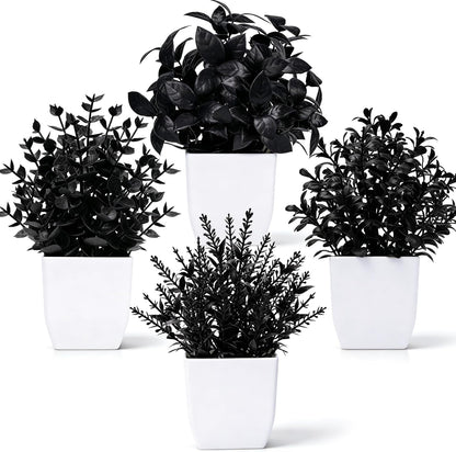 4 Pack Small Artificial Flowers in White Pots, Spring Home Decor | UV-resistant artificial plants, colorful mixed flower styles, for desk shelf bathroom bedroom classroom and spring home decor
