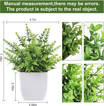 4 Pack Small Artificial Flowers in White Pots, Spring Home Decor | UV-resistant artificial plants, colorful mixed flower styles, for desk shelf bathroom bedroom classroom and spring home decor