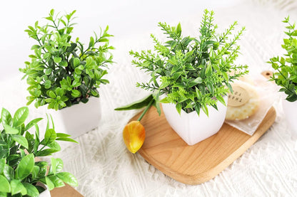 4 Pack Small Artificial Flowers in White Pots, Spring Home Decor | UV-resistant artificial plants, colorful mixed flower styles, for desk shelf bathroom bedroom classroom and spring home decor