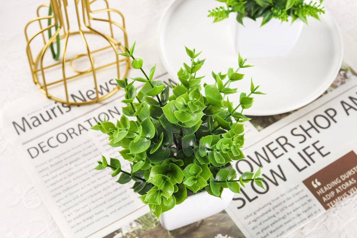 4 Pack Small Artificial Flowers in White Pots, Spring Home Decor | UV-resistant artificial plants, colorful mixed flower styles, for desk shelf bathroom bedroom classroom and spring home decor