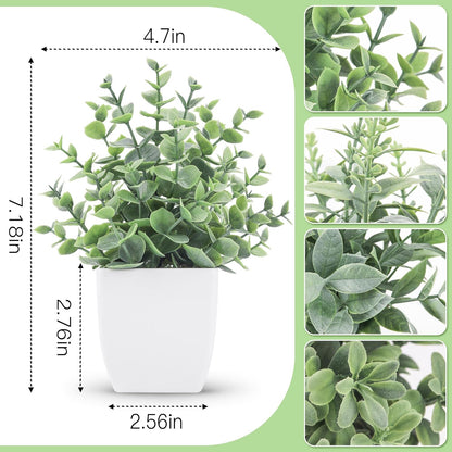 4 Pack Small Artificial Flowers in White Pots, Spring Home Decor | UV-resistant artificial plants, colorful mixed flower styles, for desk shelf bathroom bedroom classroom and spring home decor
