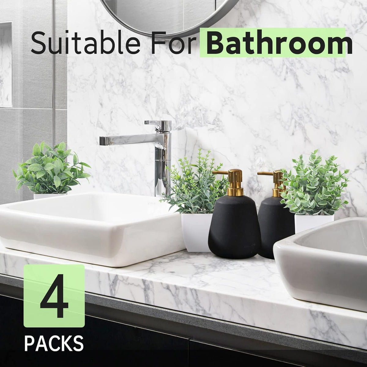 4 Pack Small Artificial Flowers in White Pots, Spring Home Decor | UV-resistant artificial plants, colorful mixed flower styles, for desk shelf bathroom bedroom classroom and spring home decor